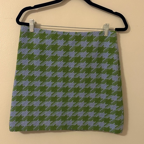 J. Crew Womens Houndstooth Mini Skirt Green & Blue Wool size 4 Preppy Academia - Picture 2 of 9
